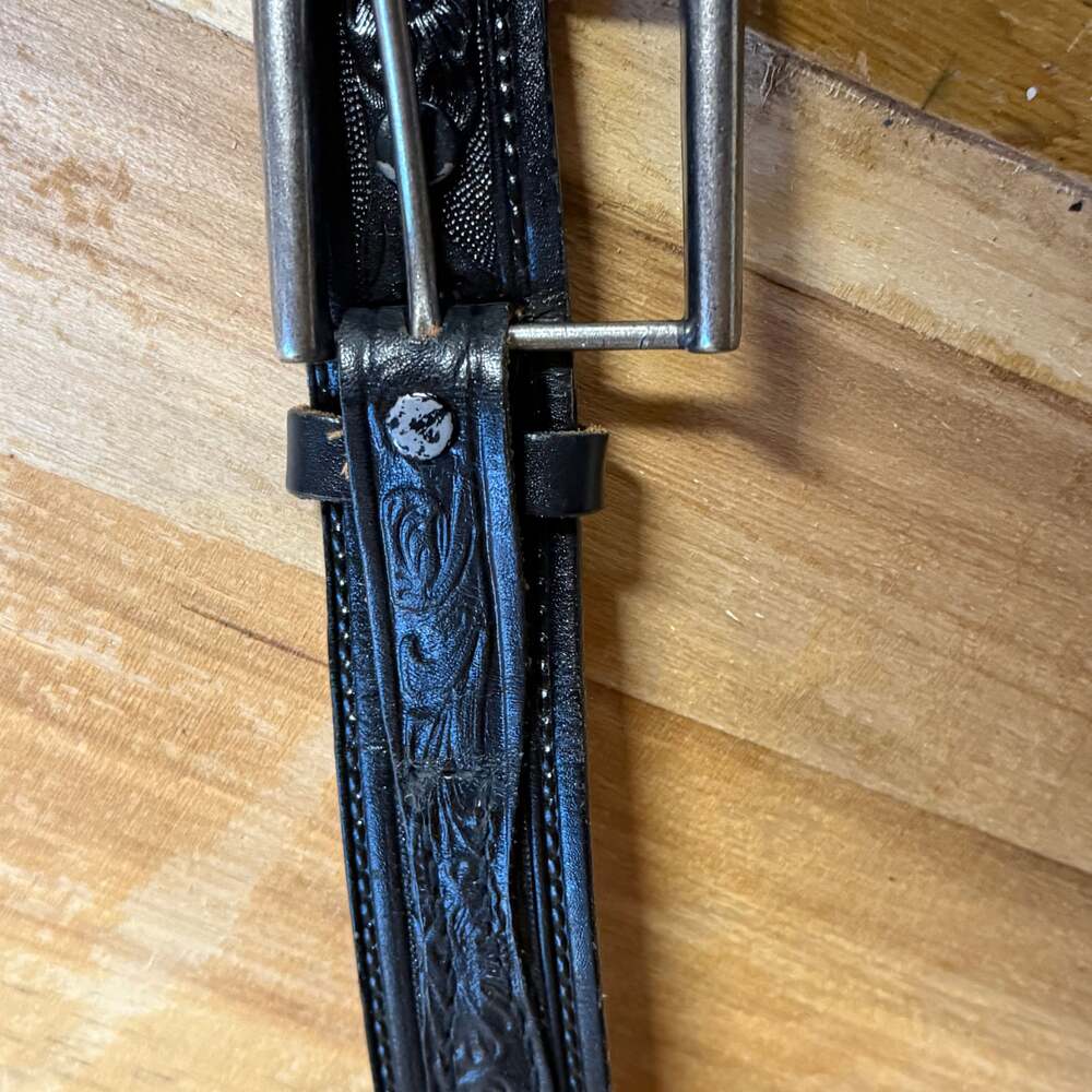 TexTan Vintage Black Floral Tooled Genuine Cowhide Western Leather Belt Size 32